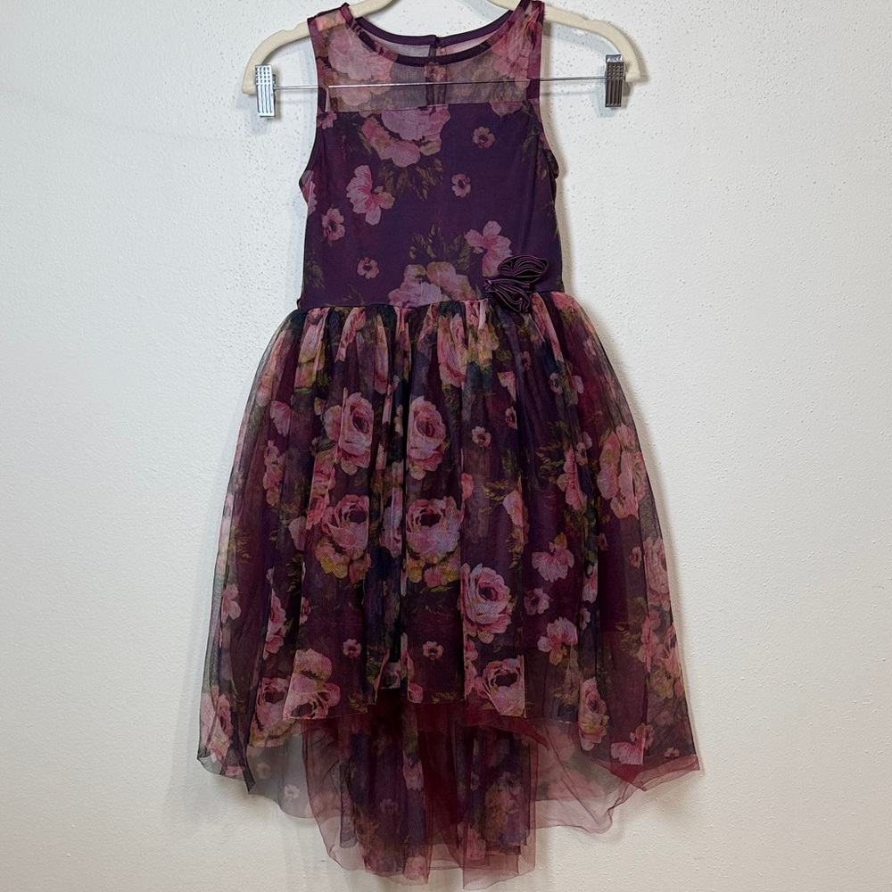 Zunie Purple Floral Tulle Dress with Pink Accents